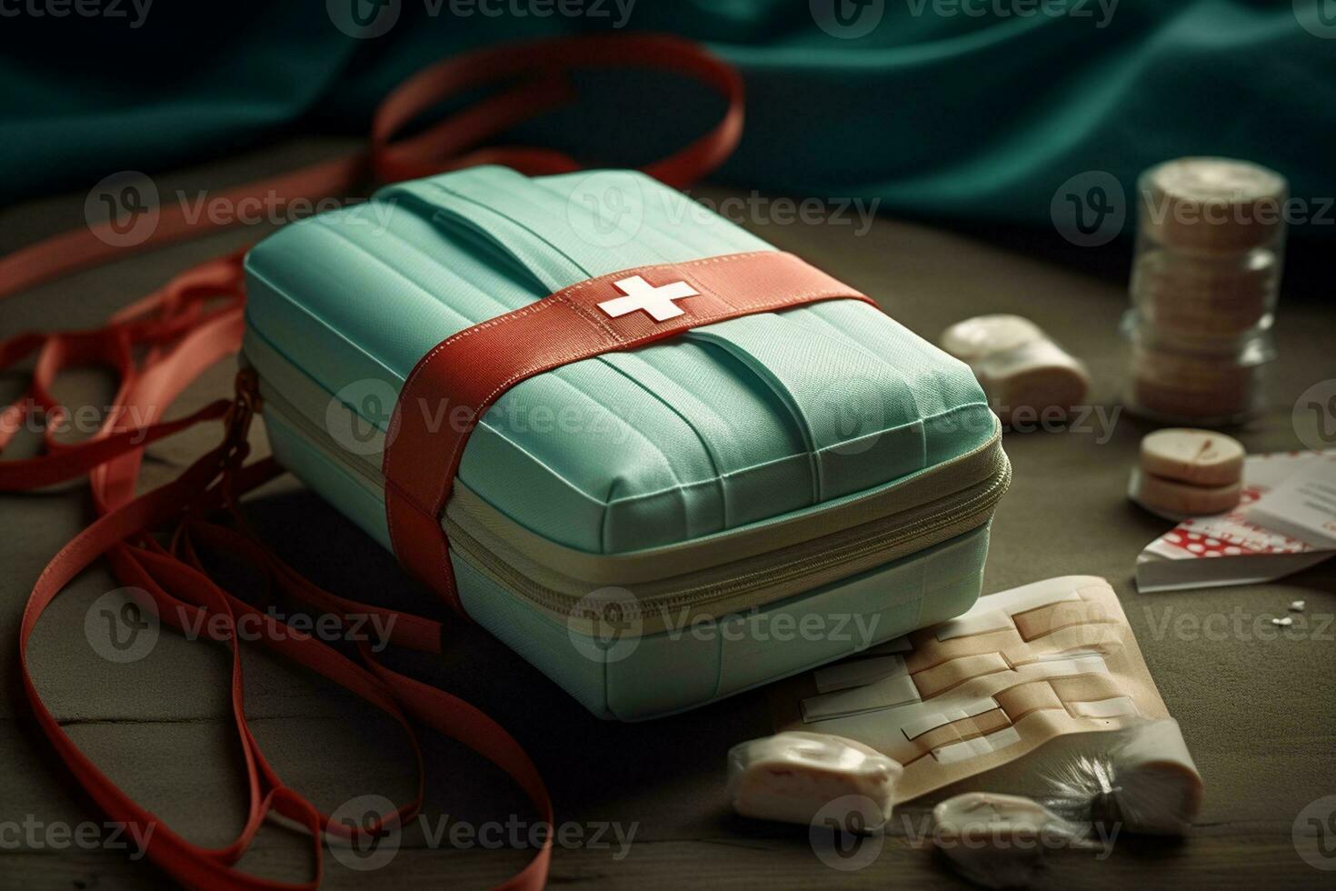 First Aid Kit Concept with Medical Bandages. Generative By Ai photo