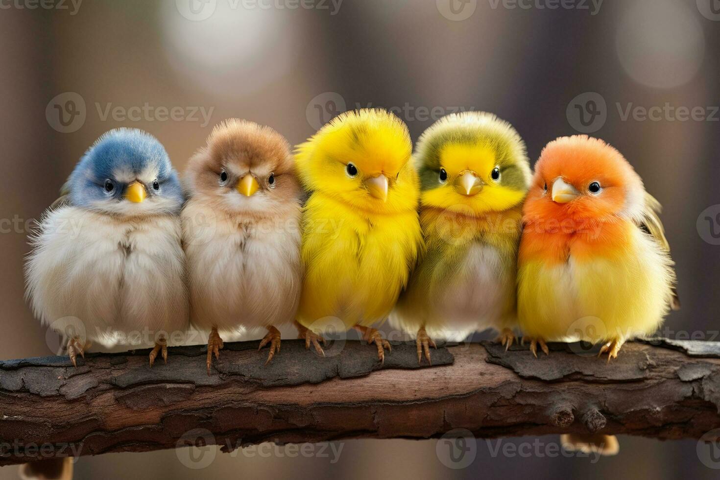 Cute Little Birds Perched on a Branch. Generative By Ai photo