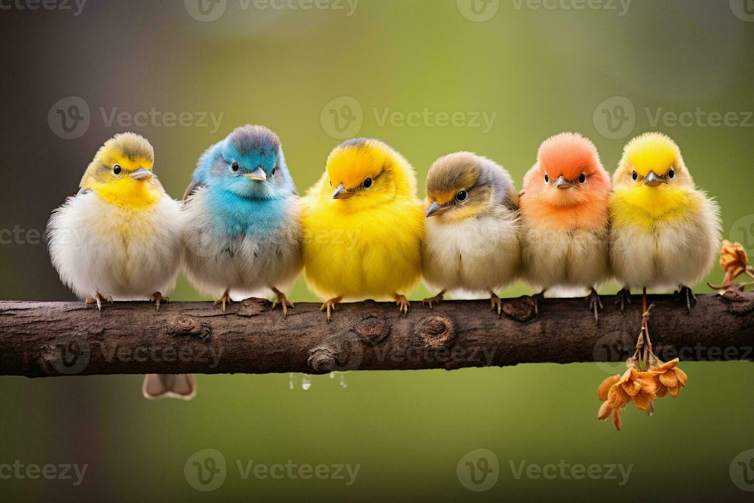 Cute Little Birds Perched on a Branch. Generative By Ai photo
