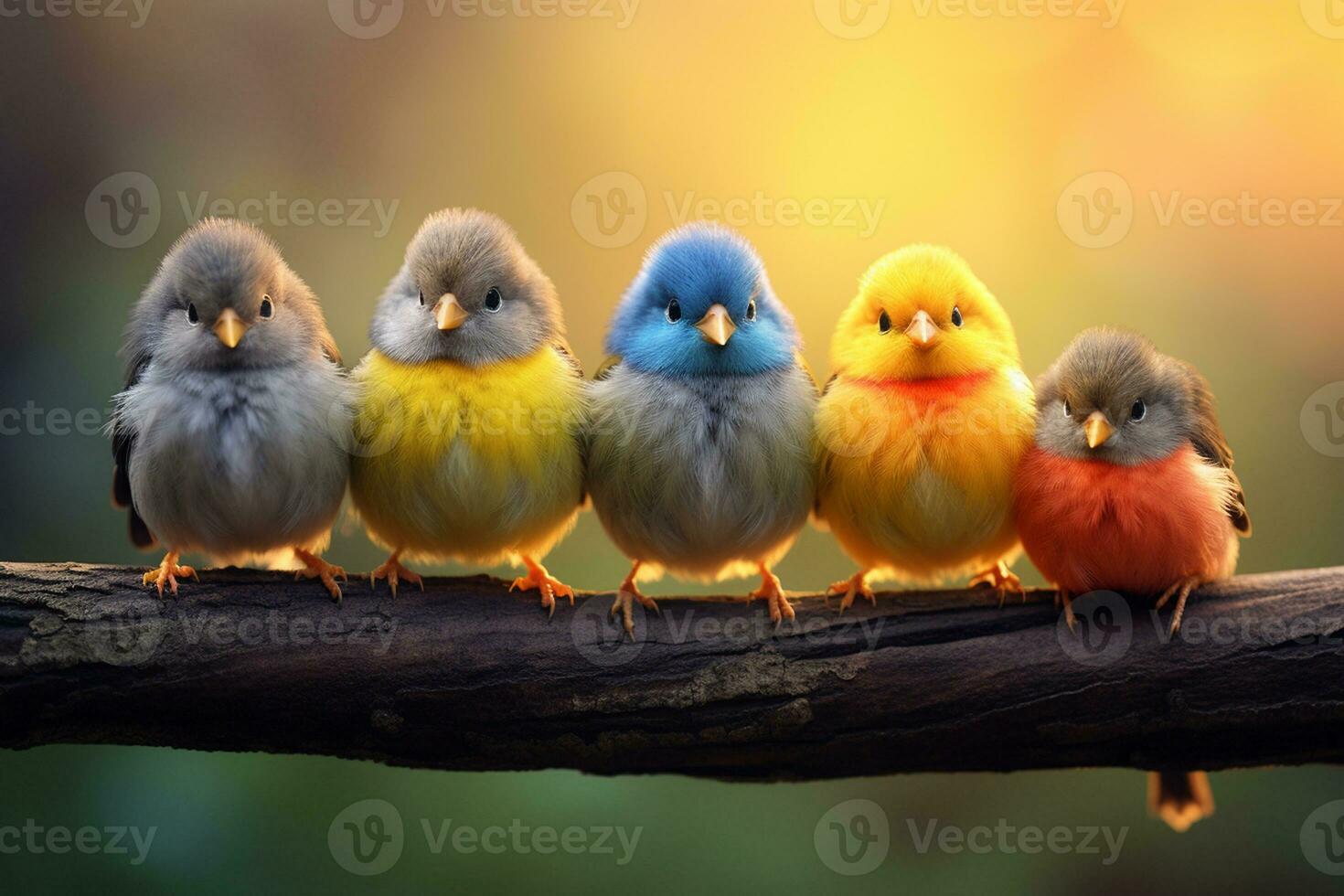 Cute Little Birds Perched on a Branch. Generative By Ai photo