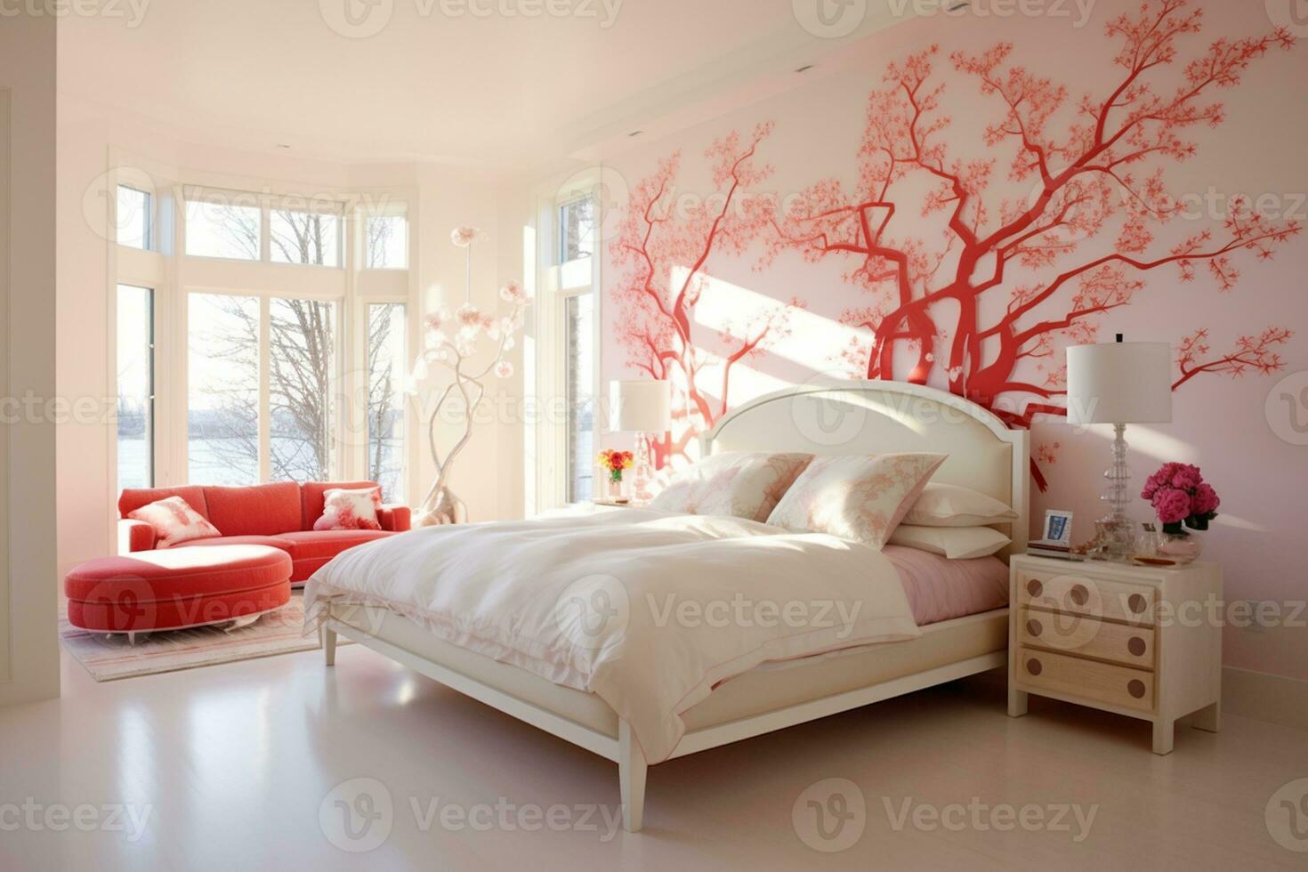 A Bright and Stylish Bedroom. Generative By Ai photo