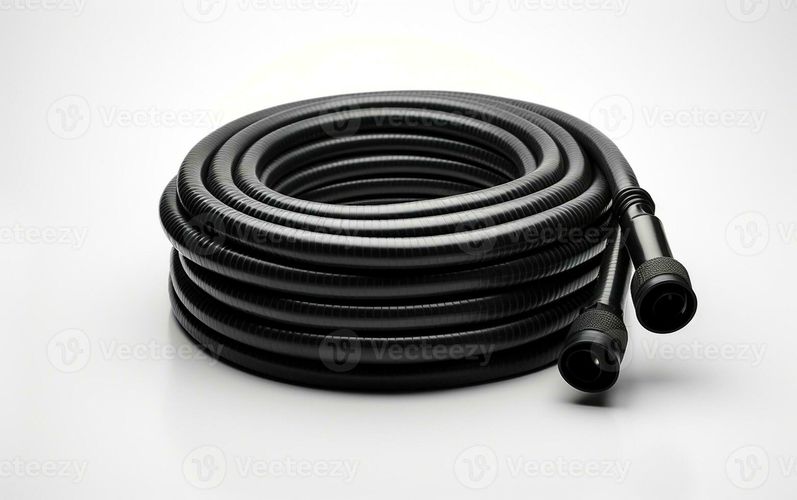 Black Rubber Hose for Watering on a White Background. Generative By Ai photo