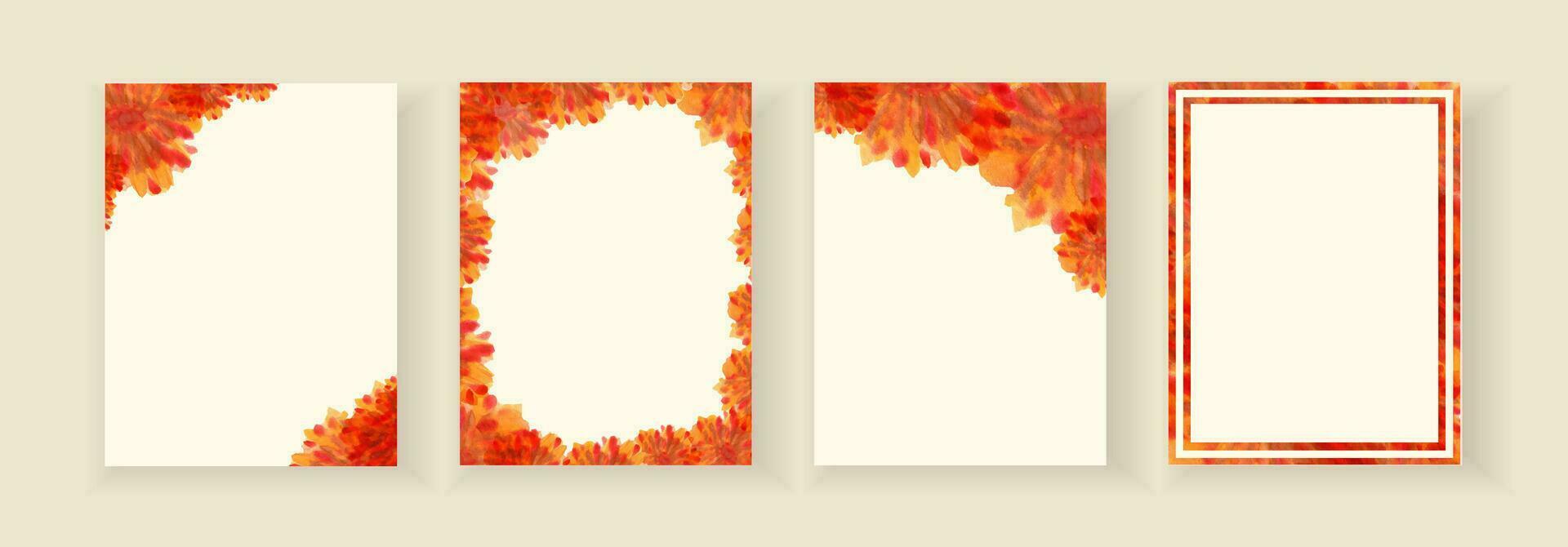 Set of various colorful watercolor backgrounds. Border fram with yellow, red, orange watercolor flower art design with copy space. Templates for postcards, banner posts, invitations or greeting cards vector