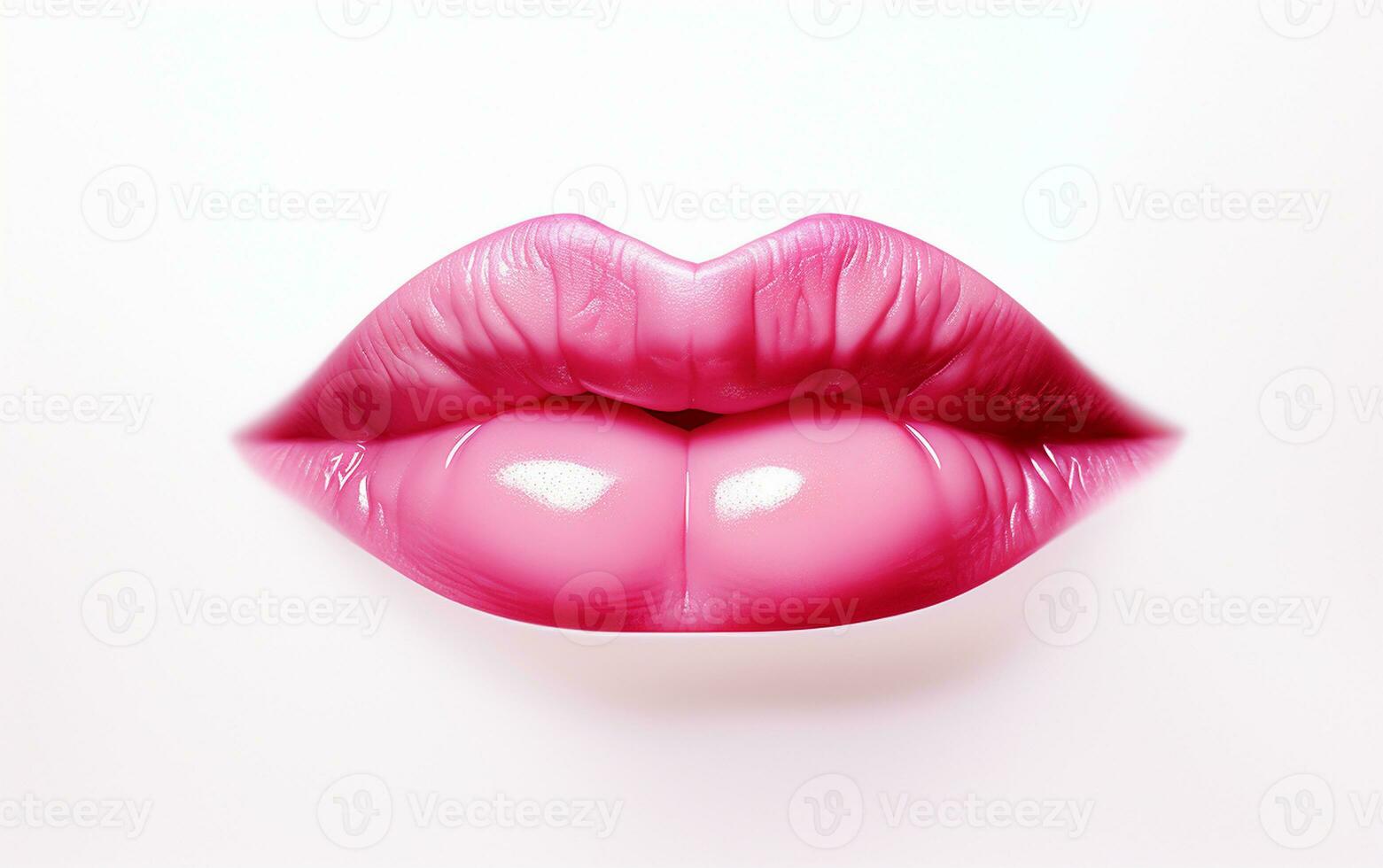 Glamorous Pink Lips on a White Background. Generative By Ai photo