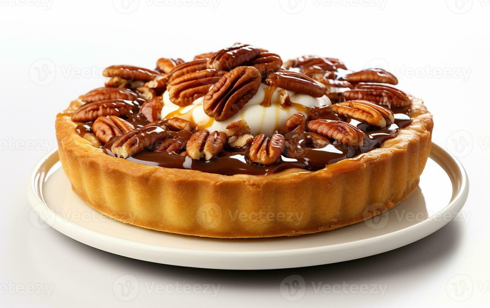 Pecan Pie on a White Background. Generative By Ai photo