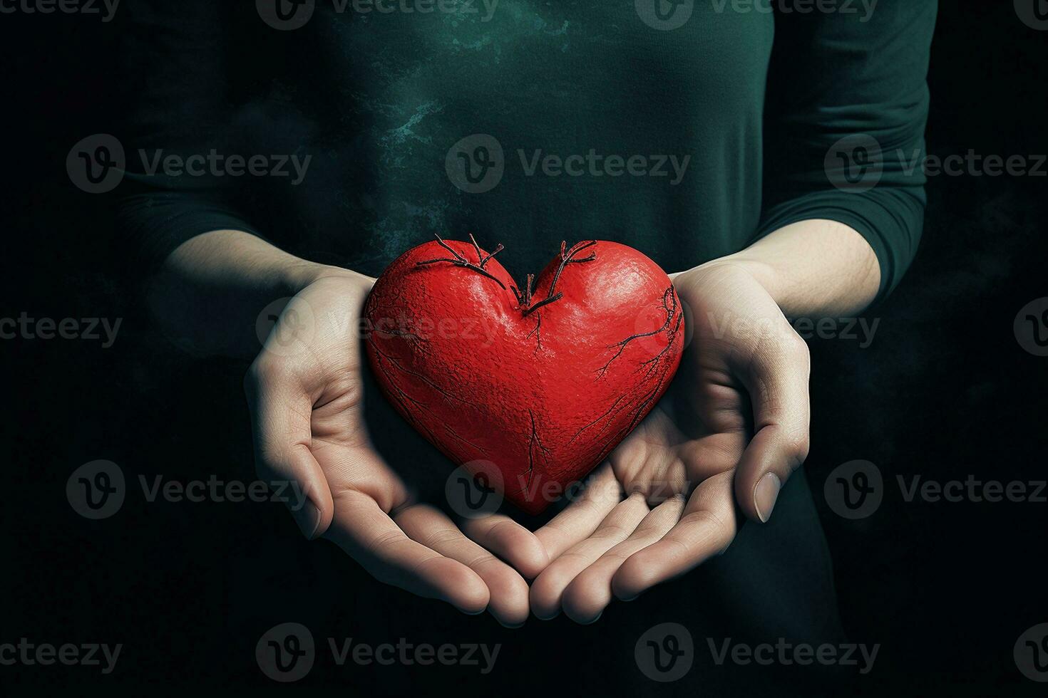 A Red Heart Held by Loving Hands. Generative By Ai photo