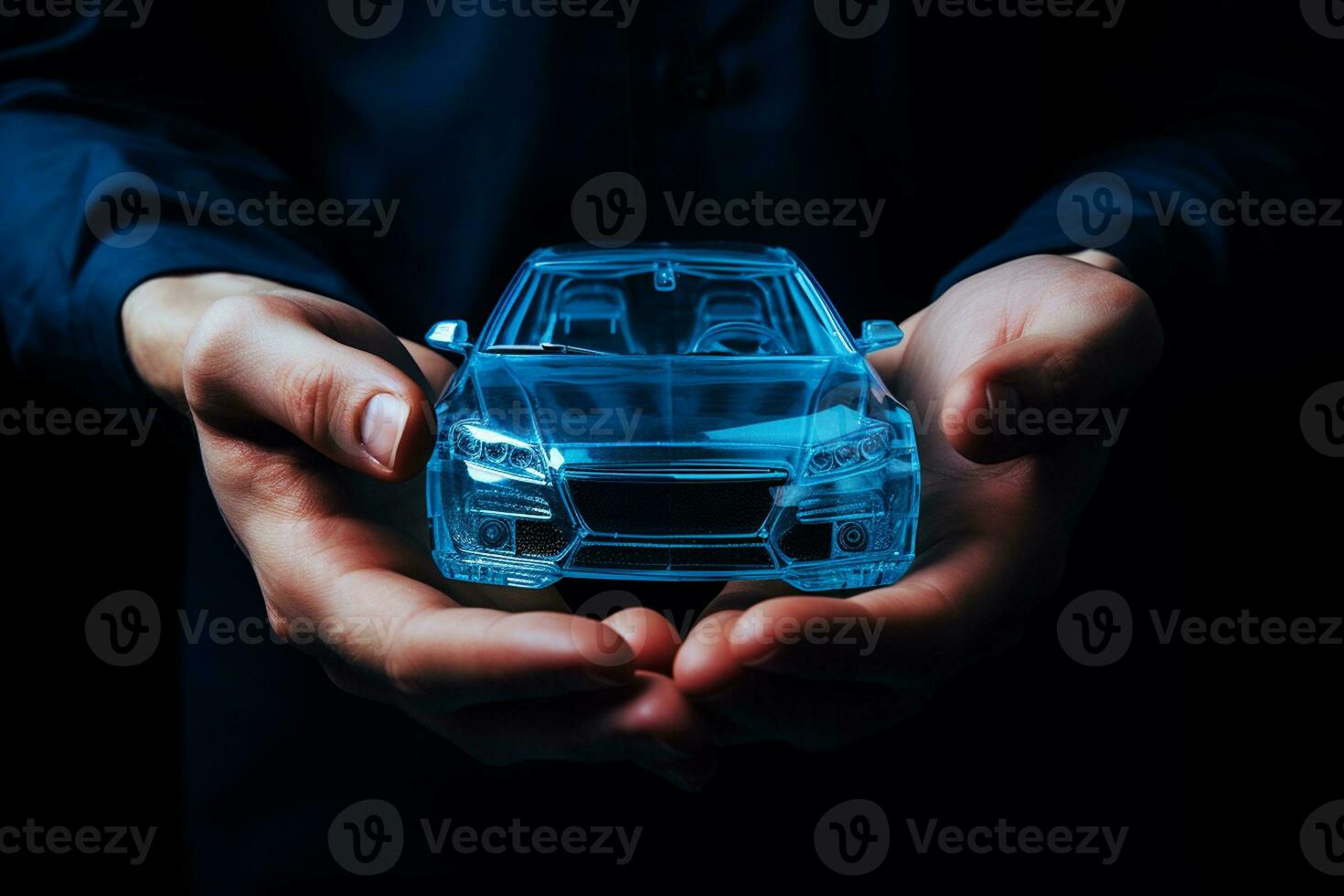masculino manos participación un azul coche en un la seguridad concepto. generativo por ai foto