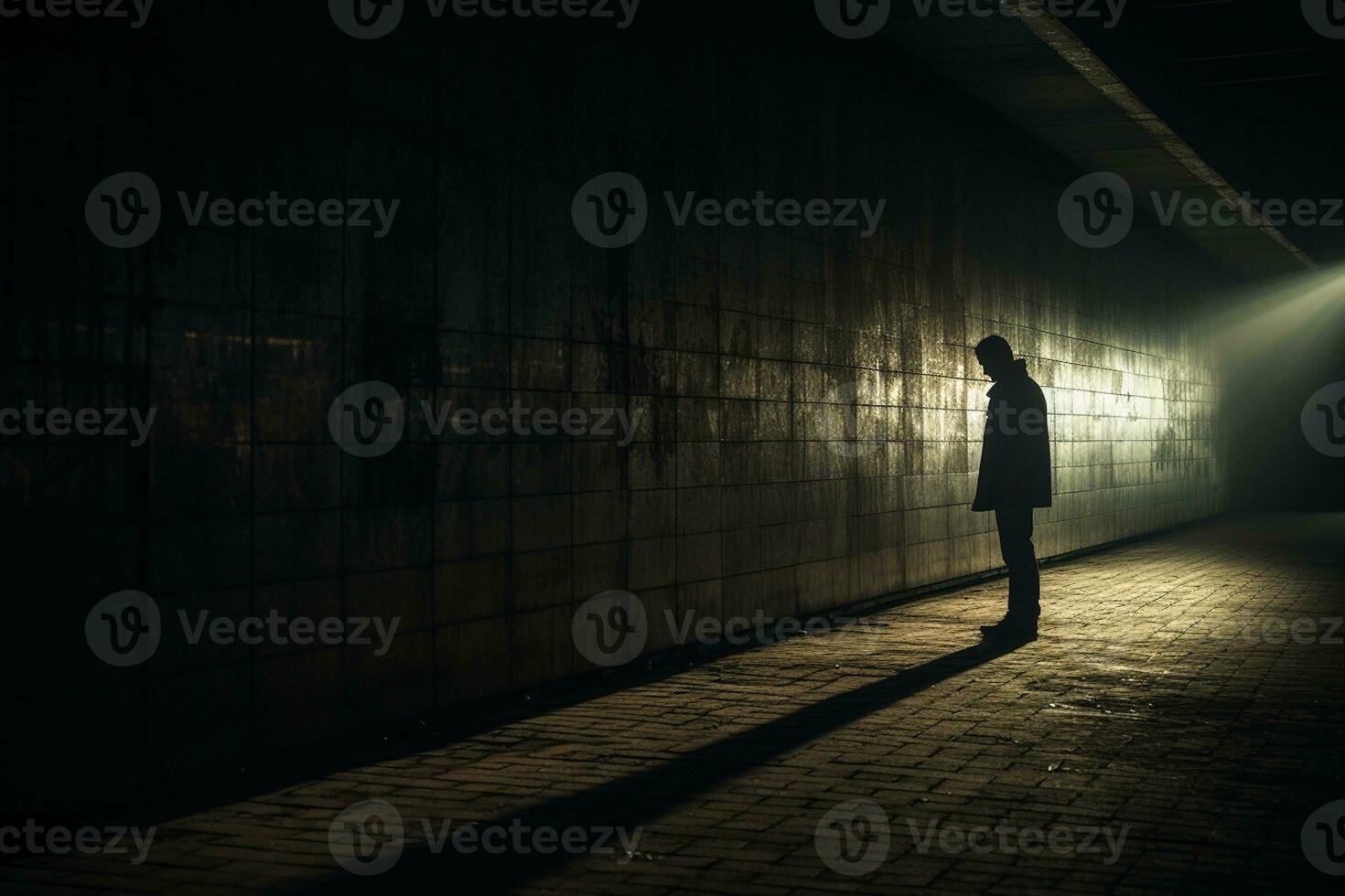 A Depressed Man in a Building Corridor. Generative By Ai photo