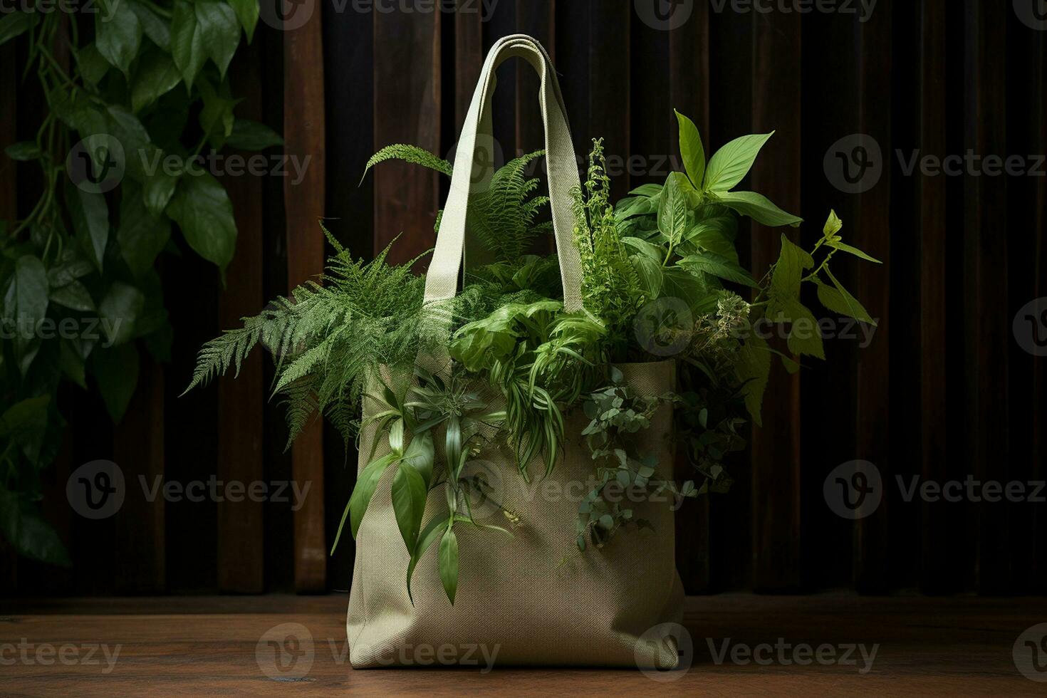 Eco-Friendly Bag Adorned with Leaves and Plants. Generative By Ai photo