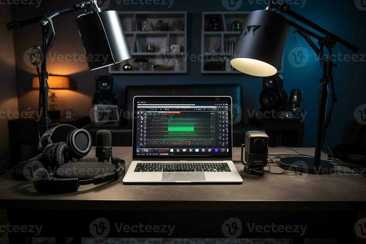 Home Studio for Recording a Variety of Podcasts. Generative By Ai photo