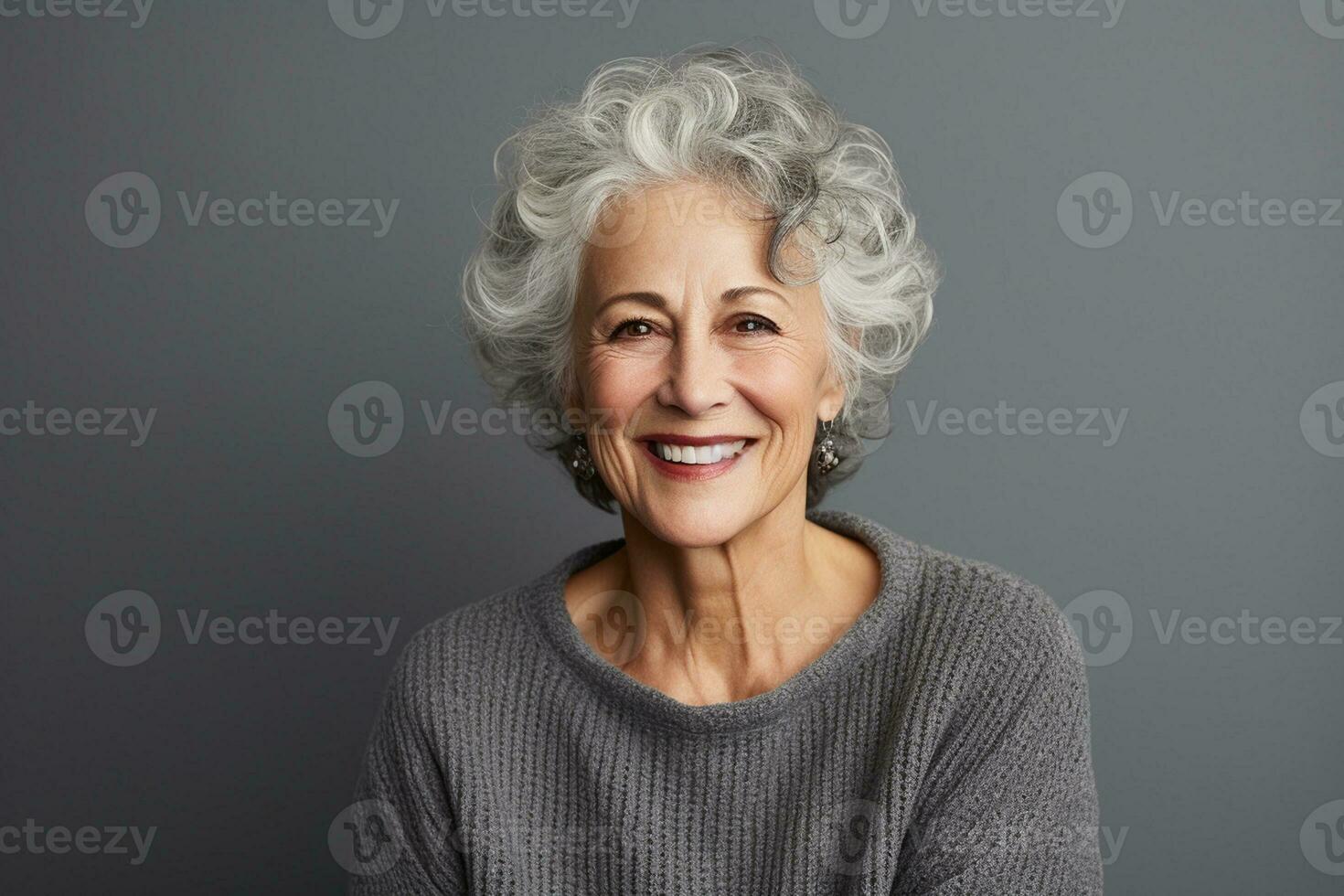Portrait of a Happy Senior Woman in a Cozy Sweater, Radiating Serenity. Generative By Ai photo