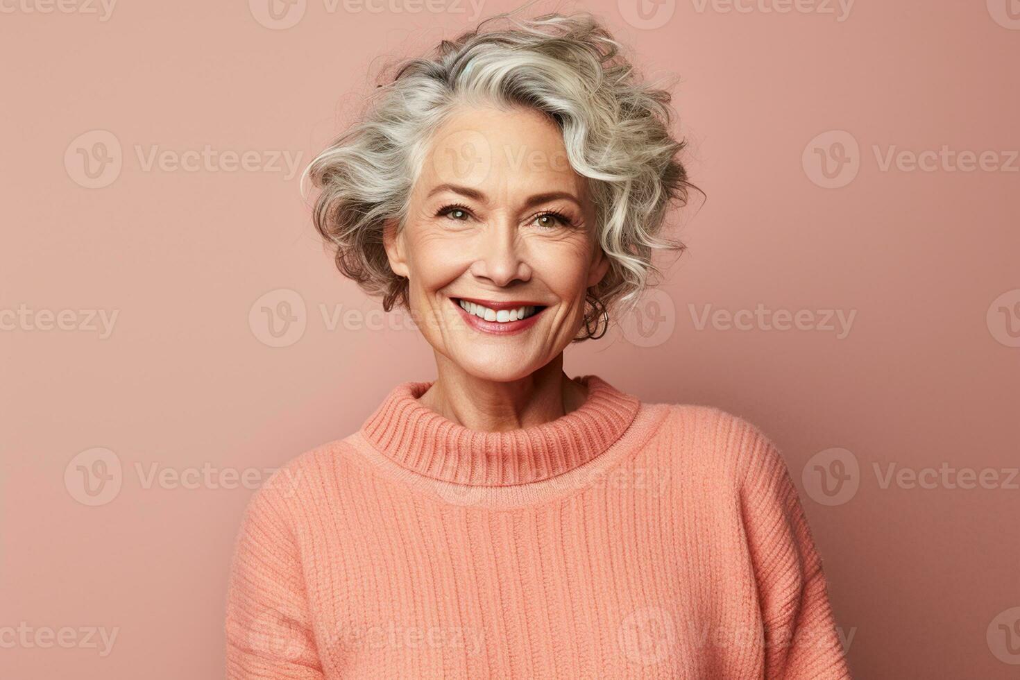 Portrait of a Happy Senior Woman in a Cozy Sweater, Radiating Serenity. Generative By Ai photo