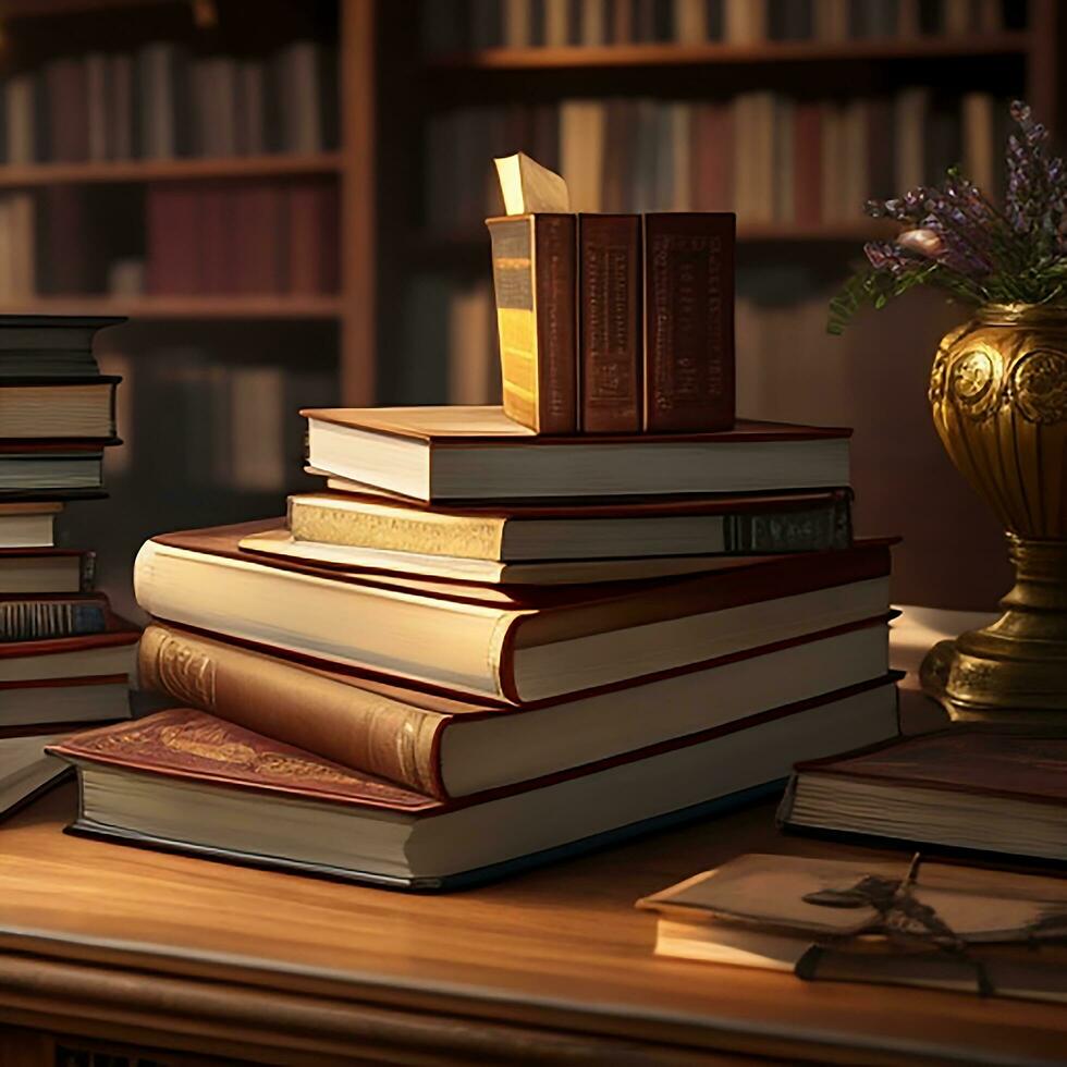 Books on the table photo generated Ai