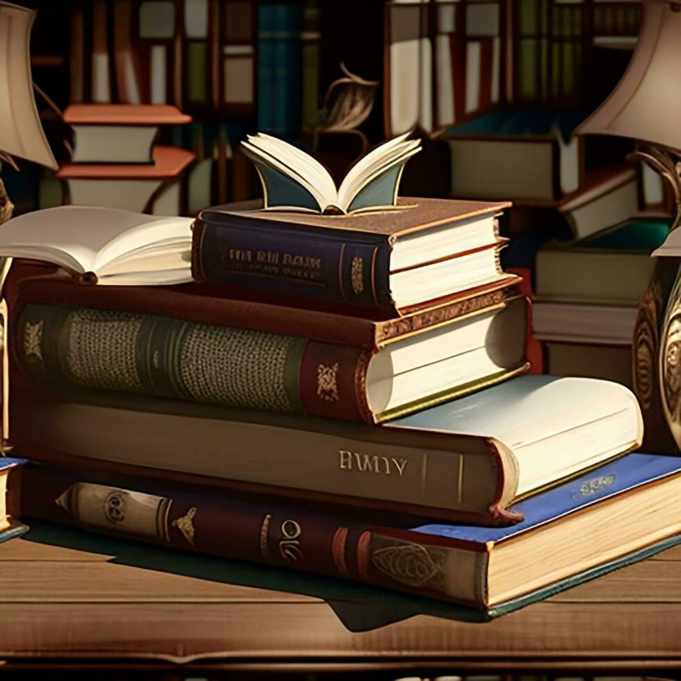Books on the table photo generated Ai