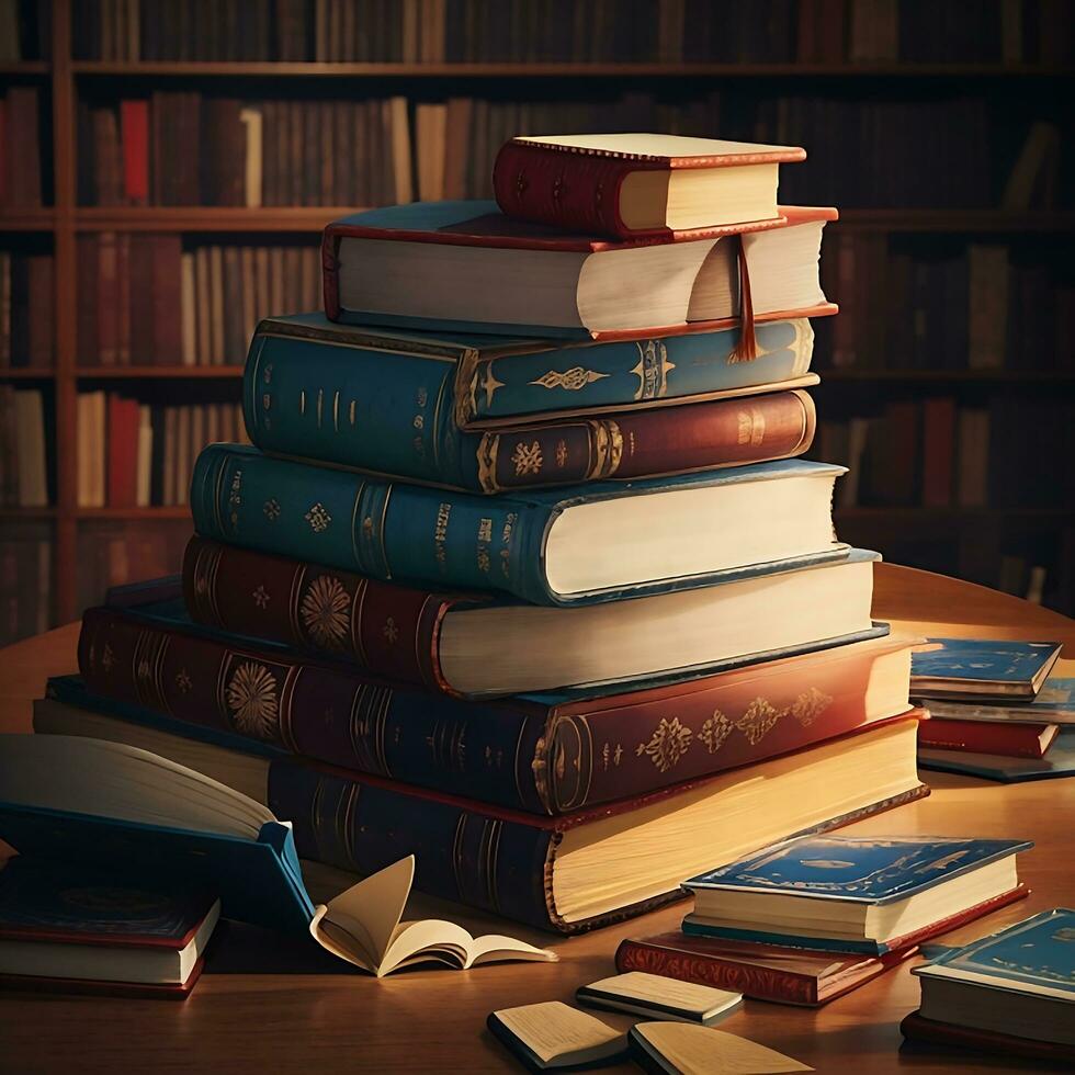 Books on the table photo generated Ai