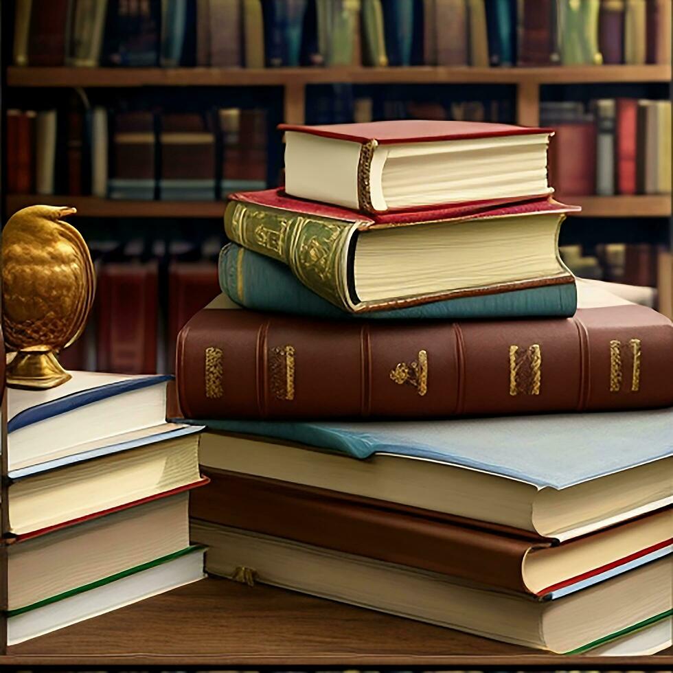 Books on the table photo generated Ai