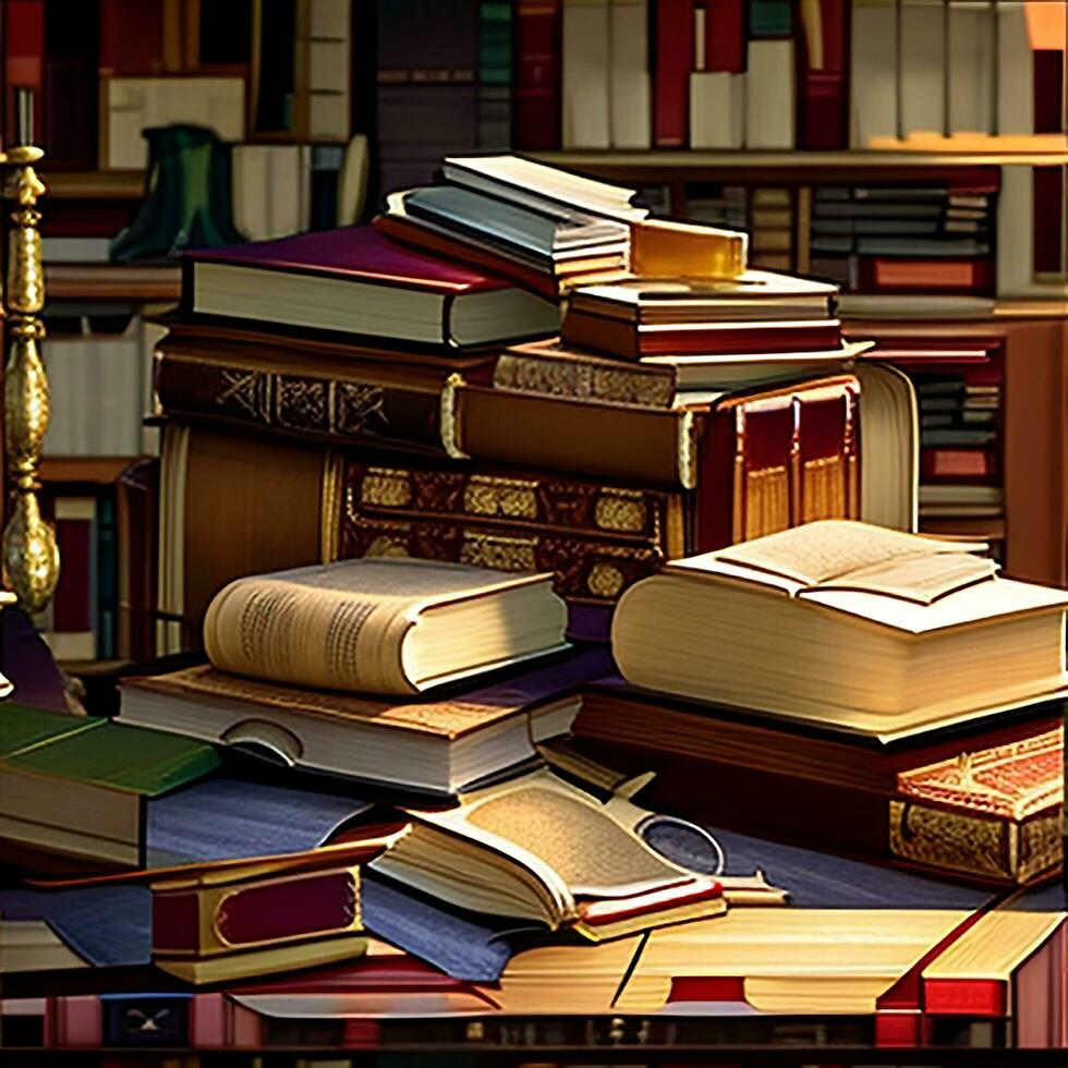 Books on the table photo generated Ai