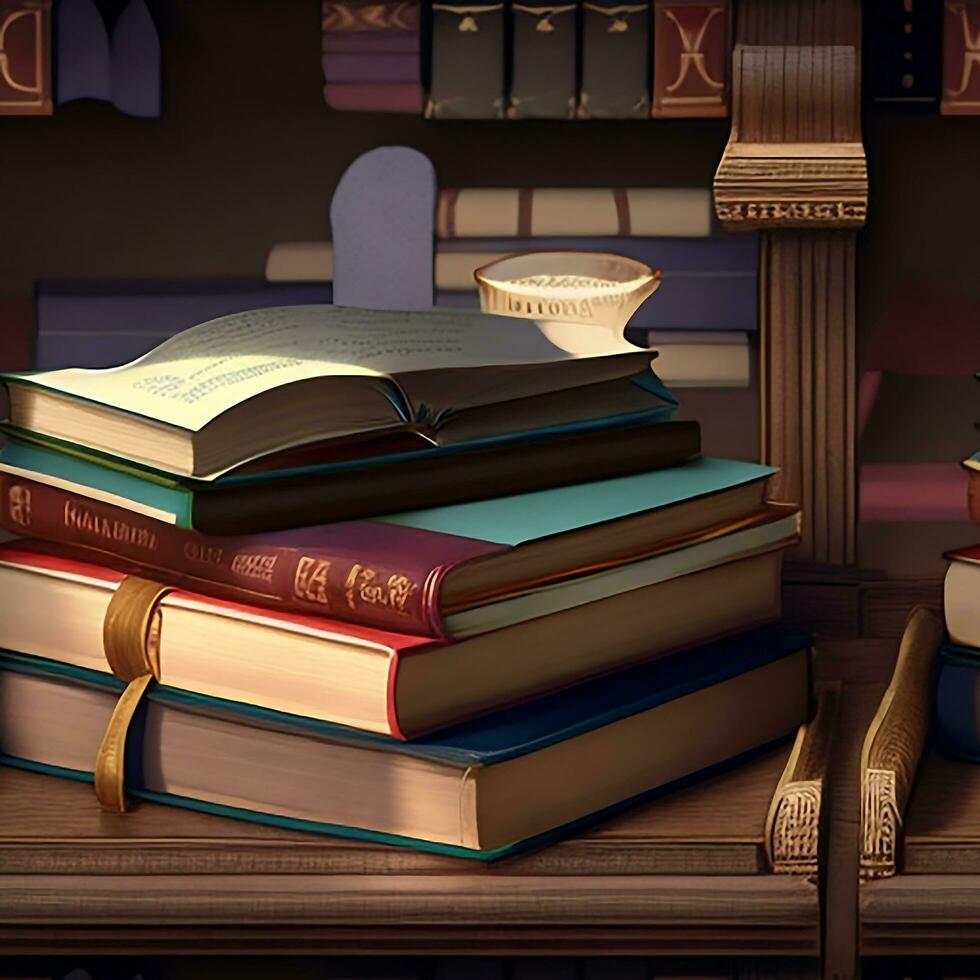 Books on the table photo generated Ai