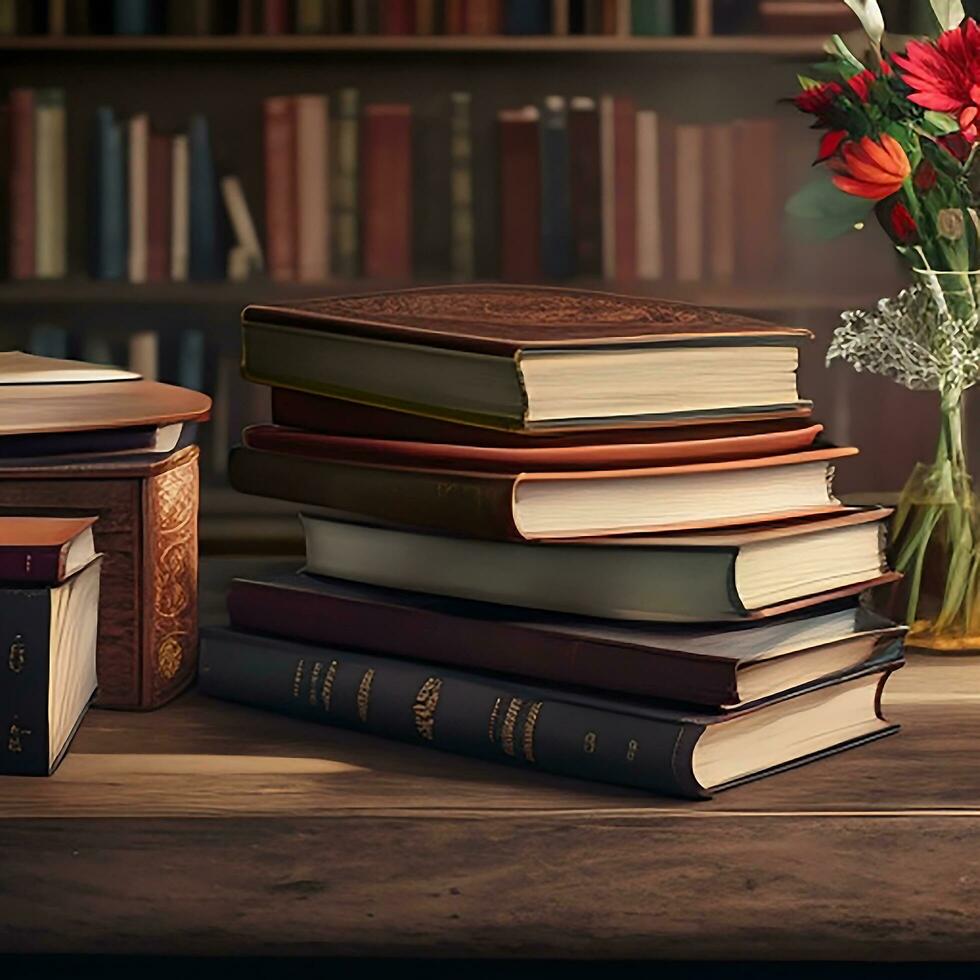 Books on the table photo generated Ai