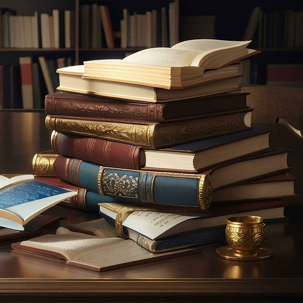 Books on the table photo generated Ai