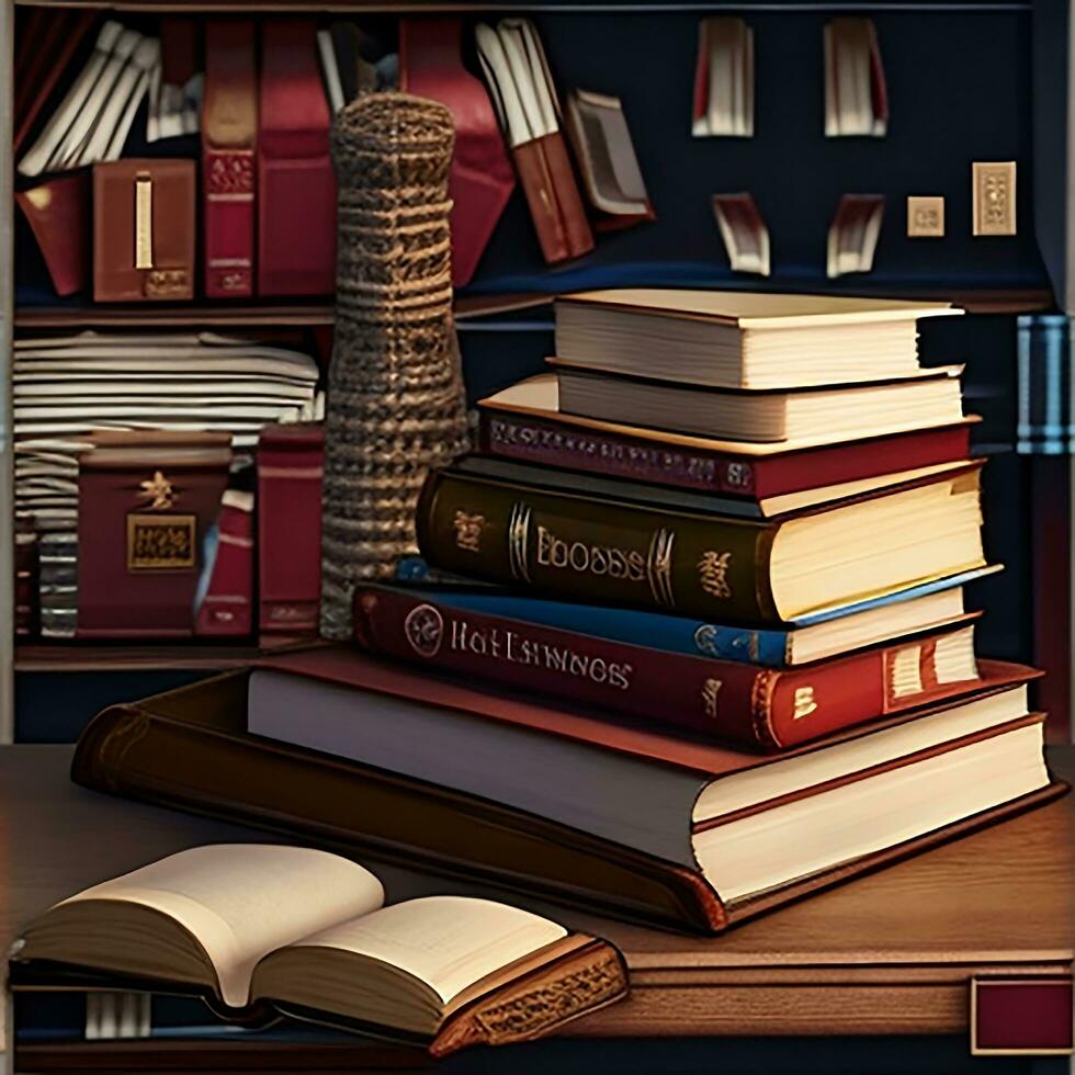 Books on the table photo generated Ai
