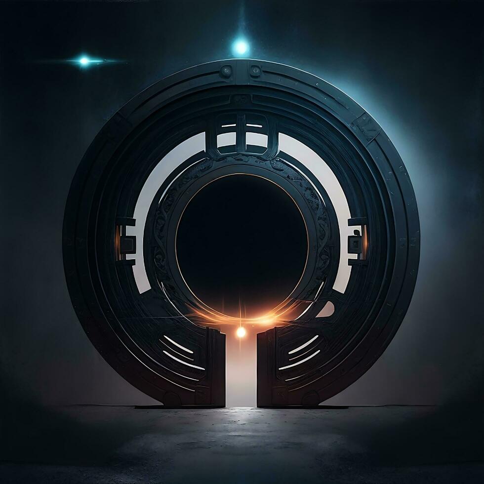 dark abstract futuristic with a  Circle gate fire photo