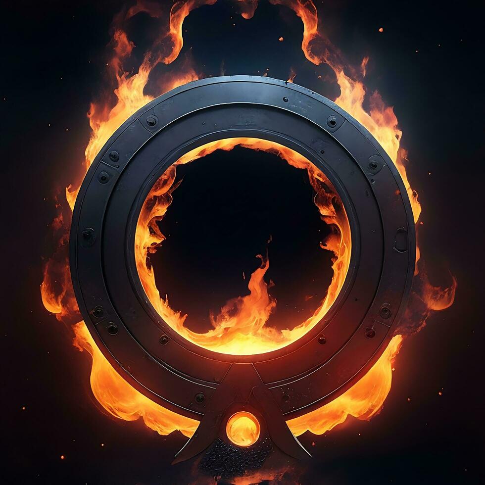 dark abstract futuristic with a  Circle gate fire photo