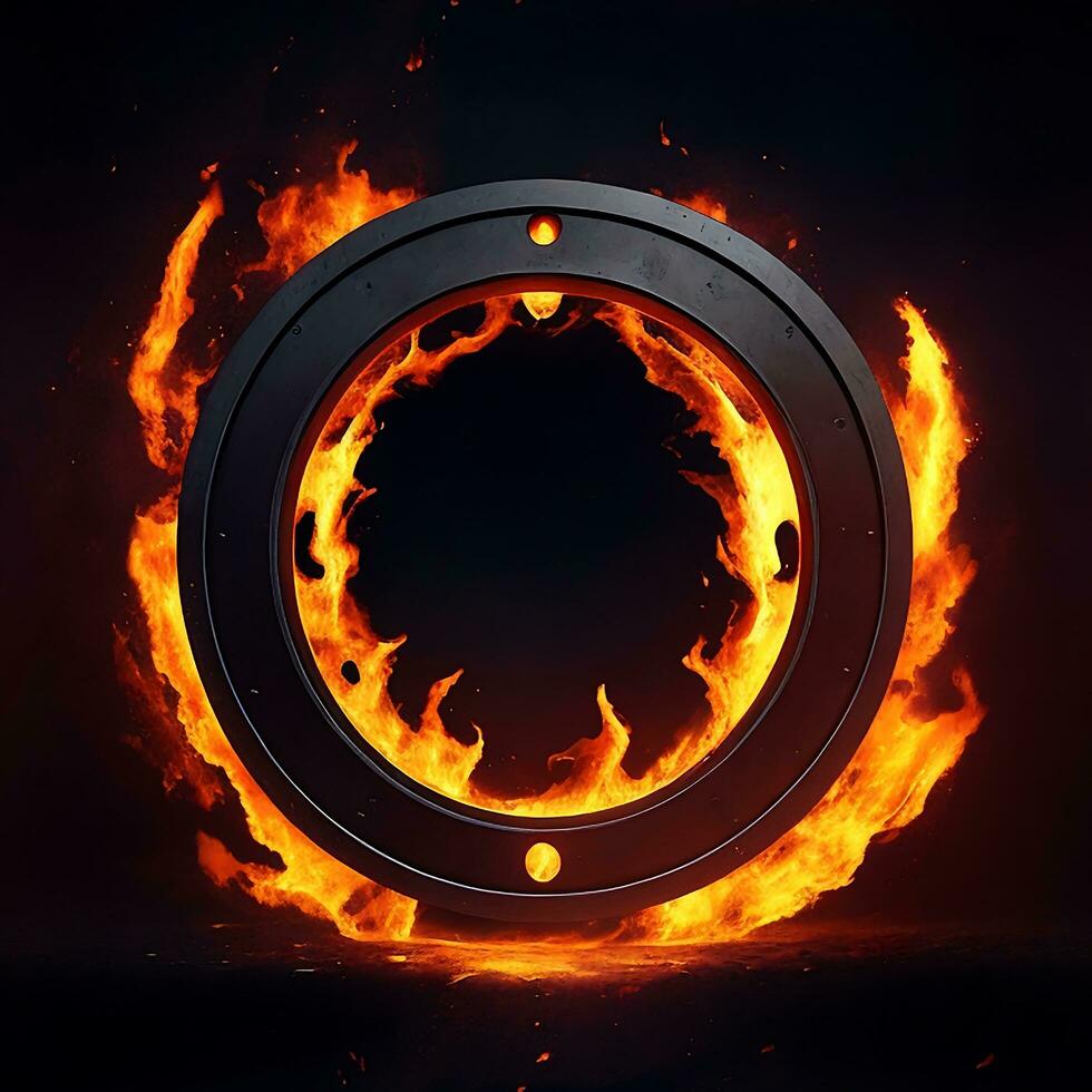 dark abstract futuristic with a  Circle gate fire photo