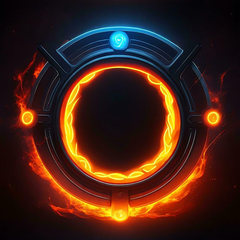 dark abstract futuristic with a  Circle gate fire photo