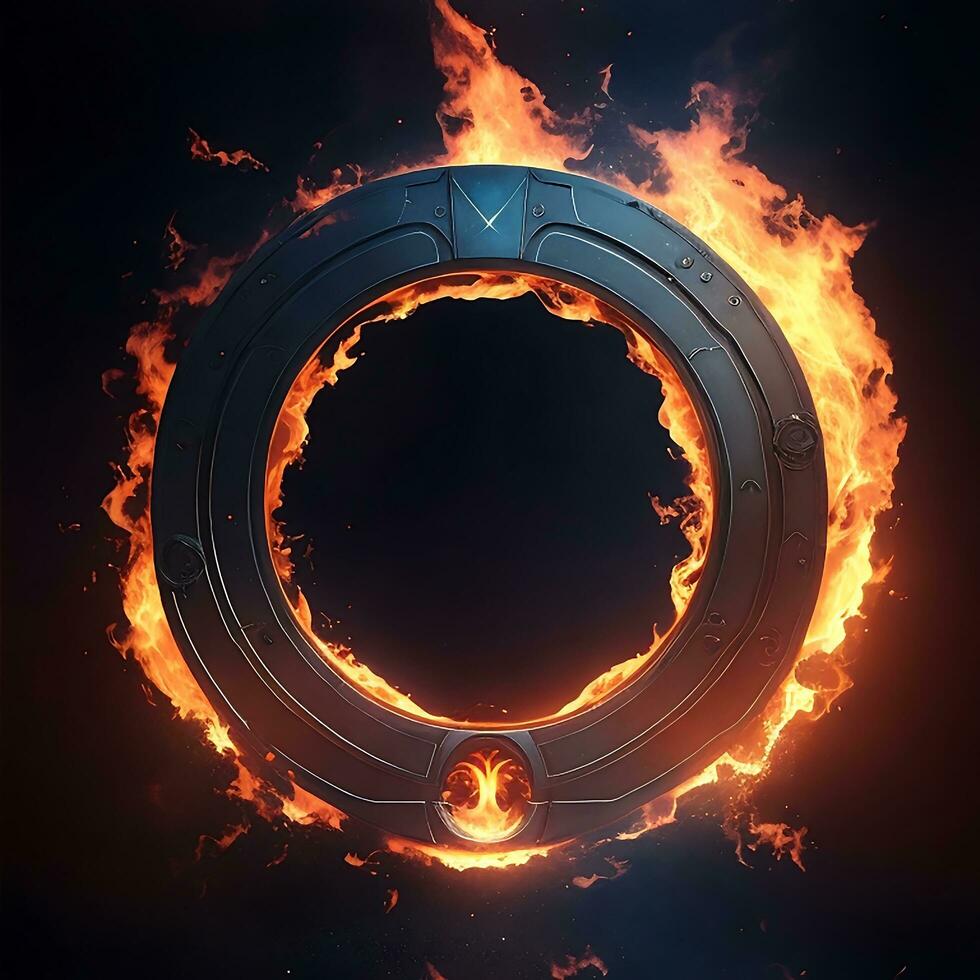 dark abstract futuristic with a  Circle gate fire photo