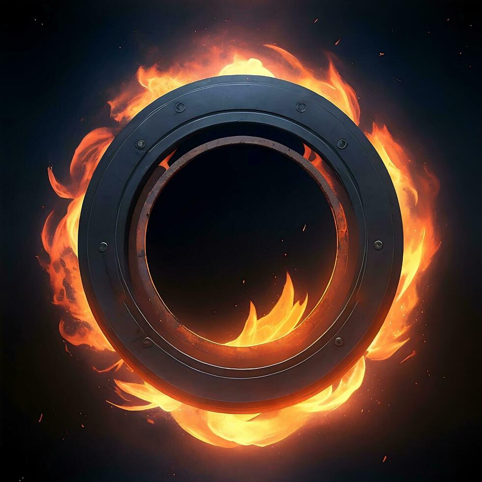 dark abstract futuristic with a  Circle gate fire photo