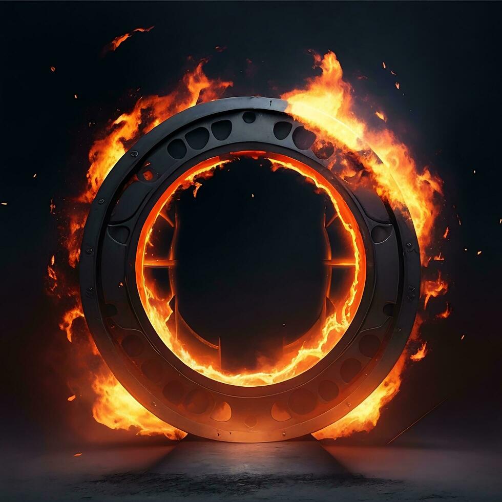 dark abstract futuristic with a  Circle gate fire photo