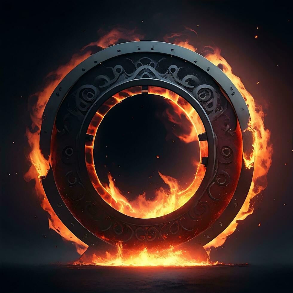 dark abstract futuristic with a  Circle gate fire photo