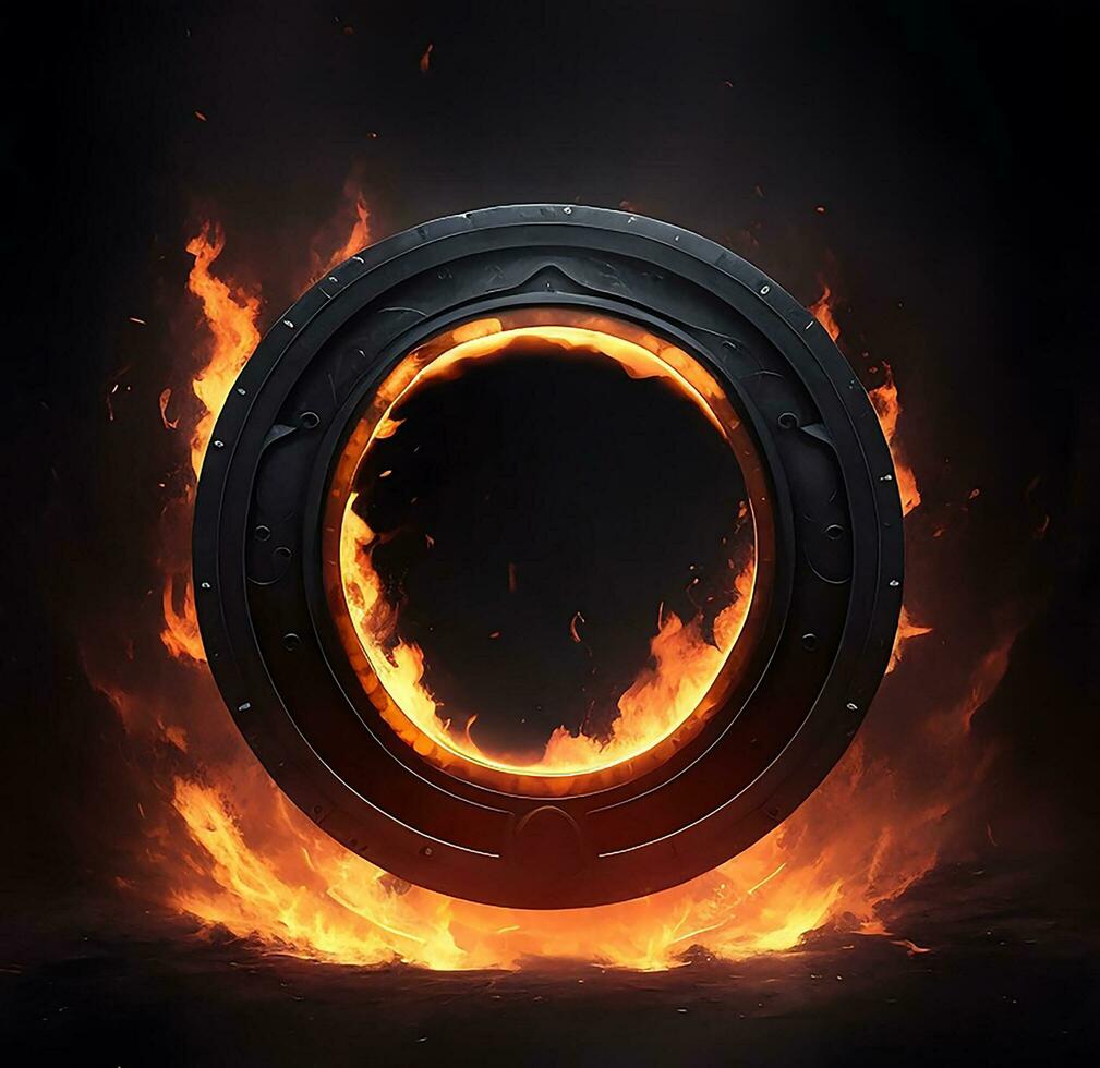 dark abstract futuristic with a  Circle gate fire photo