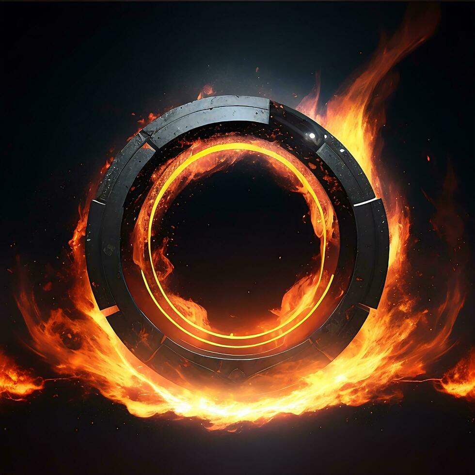 dark abstract futuristic with a  Circle gate fire photo