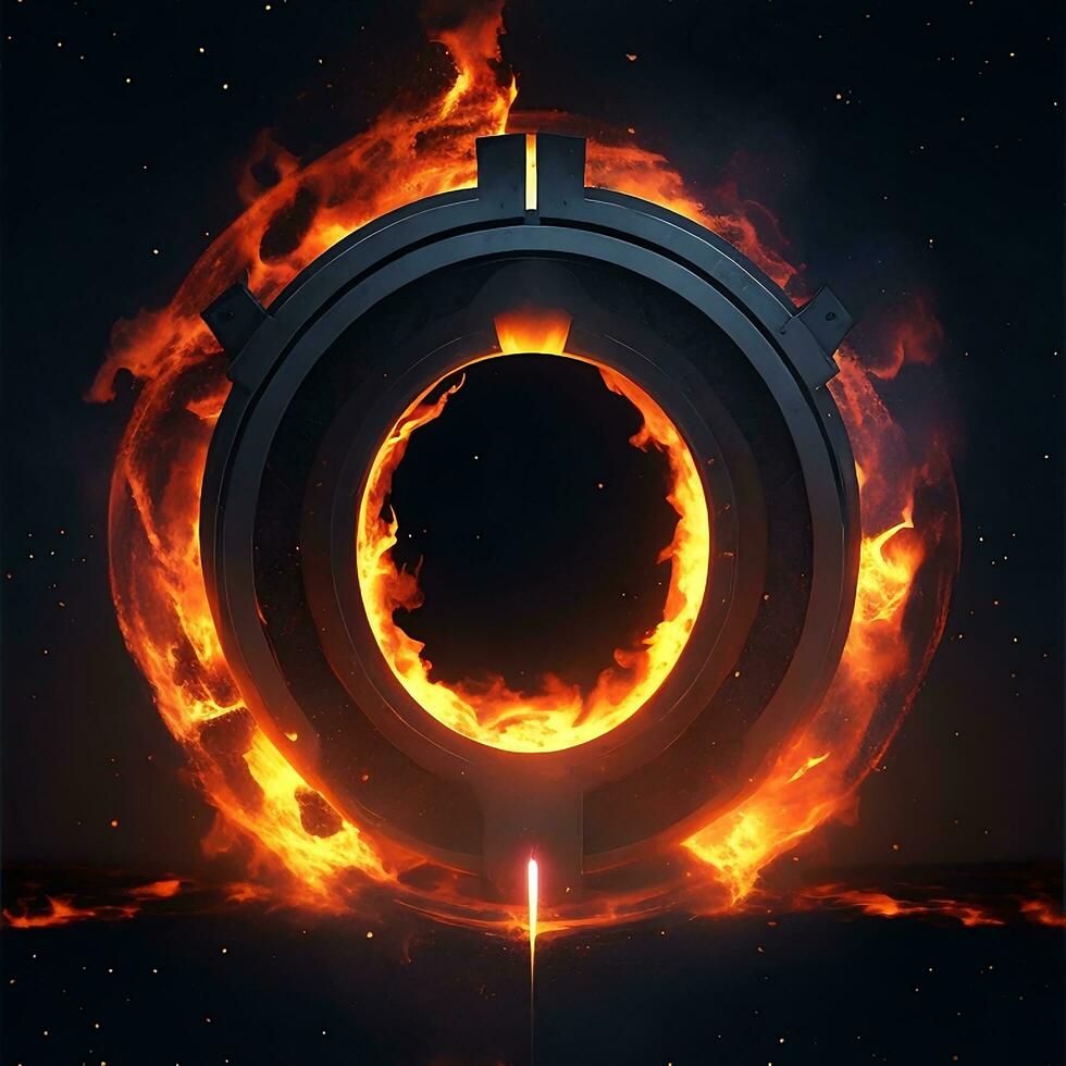 dark abstract futuristic with a  Circle gate fire photo