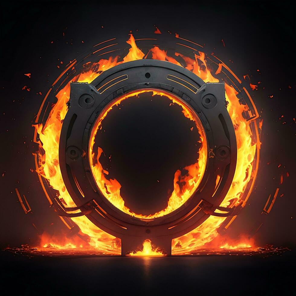 dark abstract futuristic with a  Circle gate fire photo