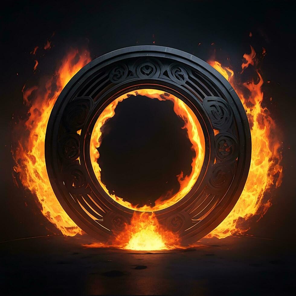 dark abstract futuristic with a  Circle gate fire photo