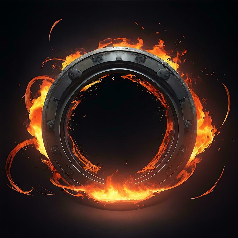 dark abstract futuristic with a  Circle gate fire photo