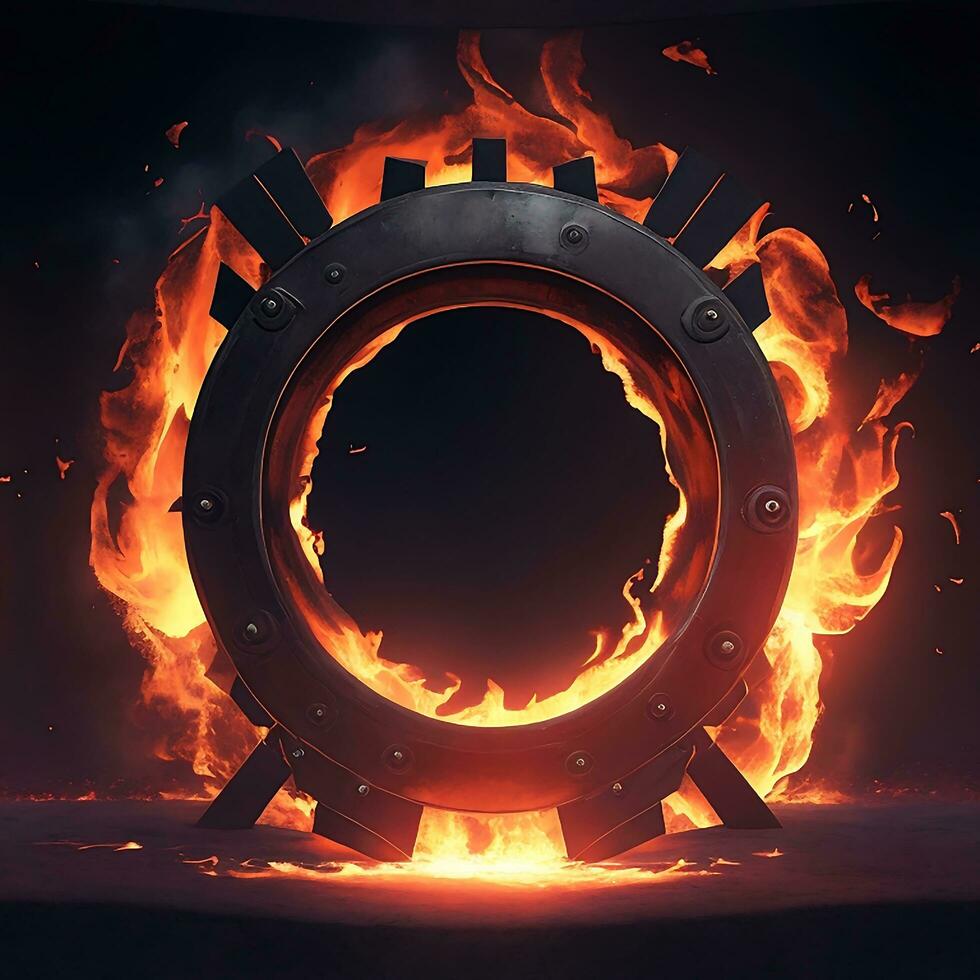 dark abstract futuristic with a  Circle gate fire photo