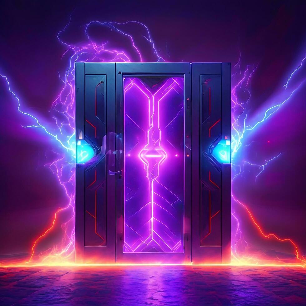 dark abstract futuristic with a Square gate neon photo