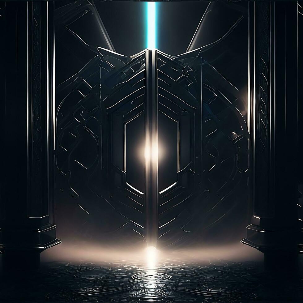 dark abstract futuristic with a Square gate neon photo