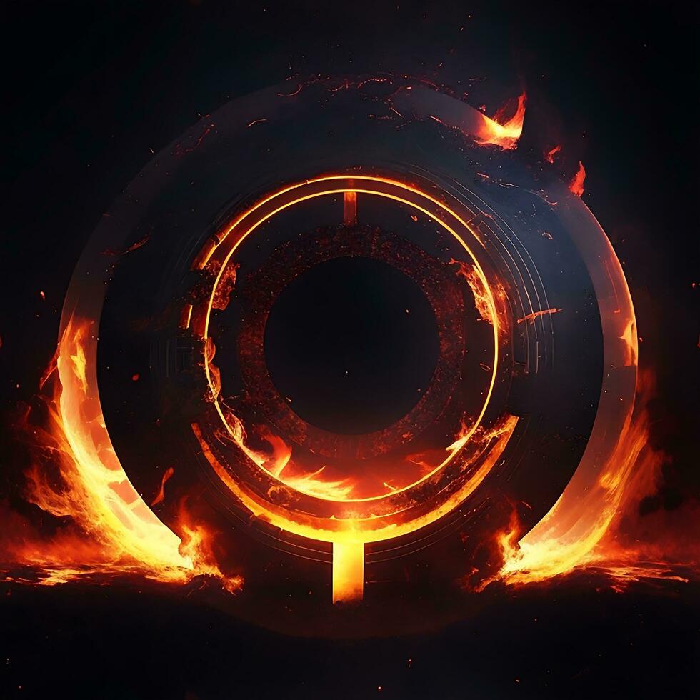 dark abstract futuristic with a  Circle gate fire photo