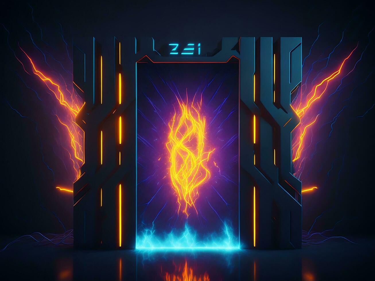 dark abstract futuristic with a Square gate neon photo
