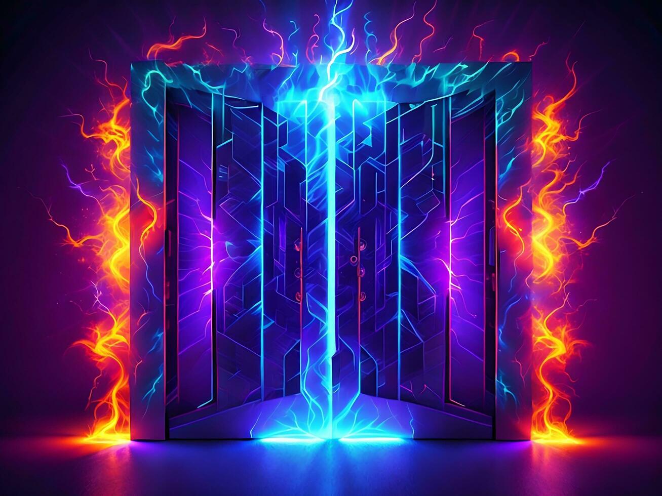 dark abstract futuristic with a Square gate neon photo