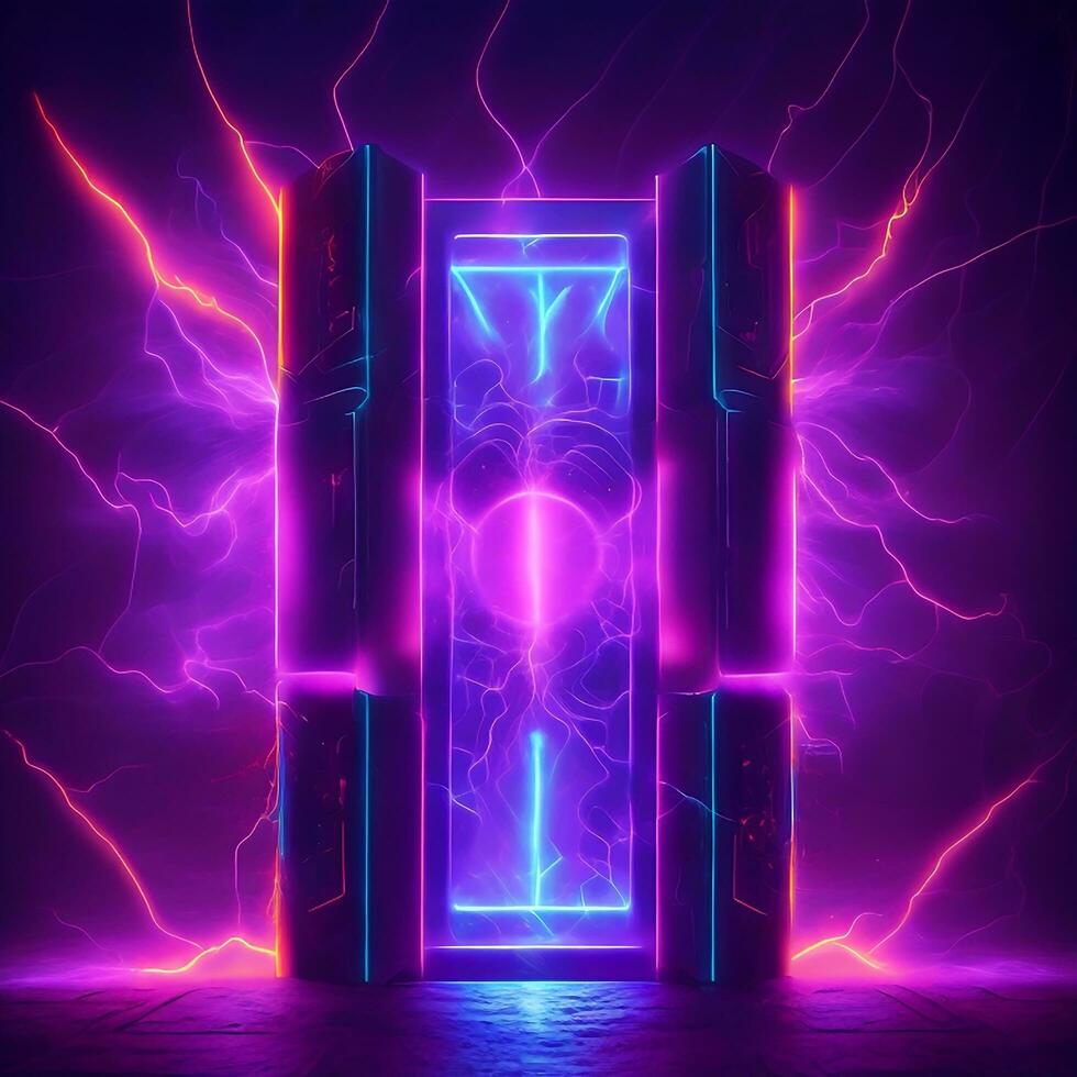 dark abstract futuristic with a Square gate neon photo