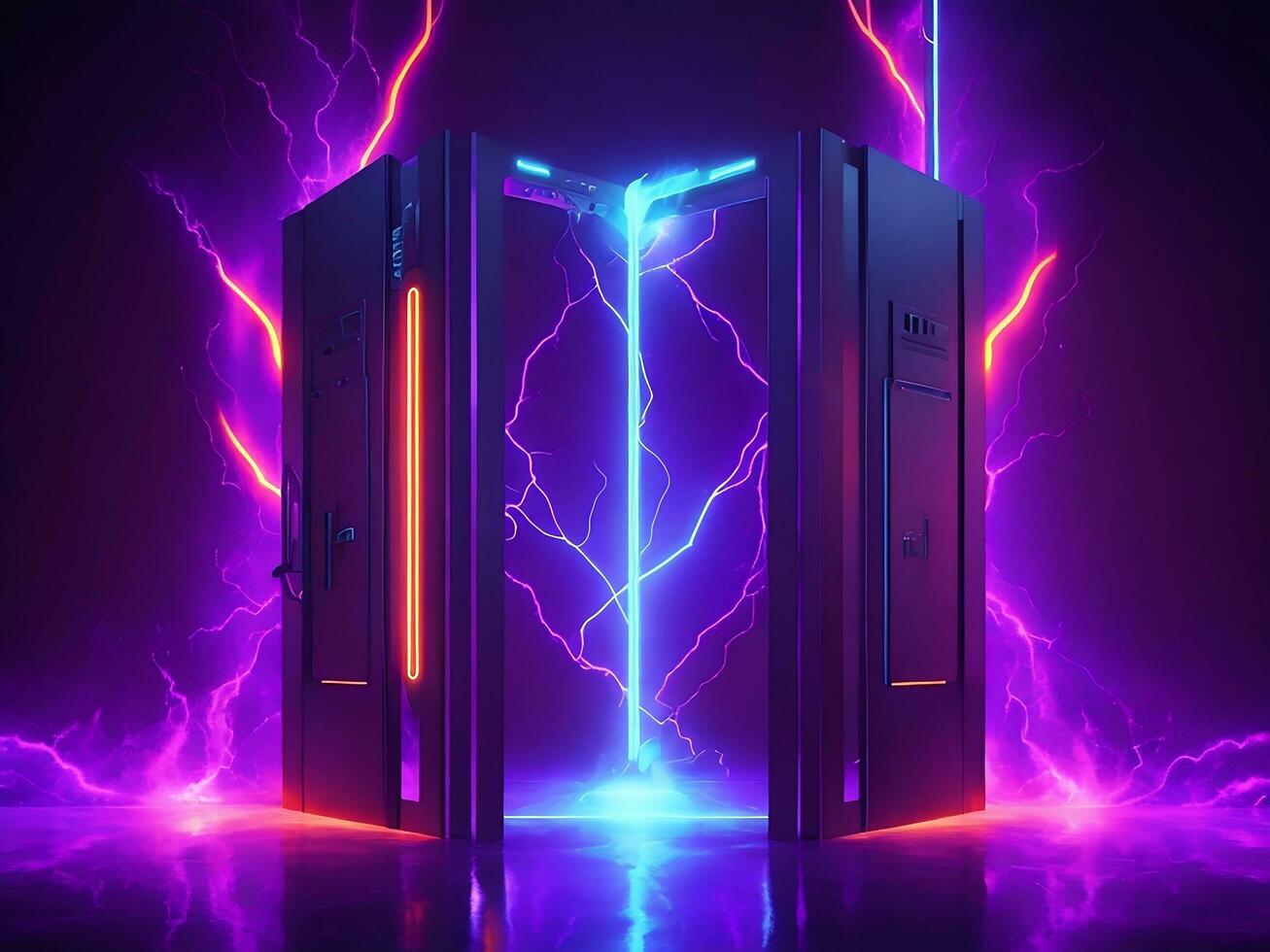 dark abstract futuristic with a Square gate neon photo