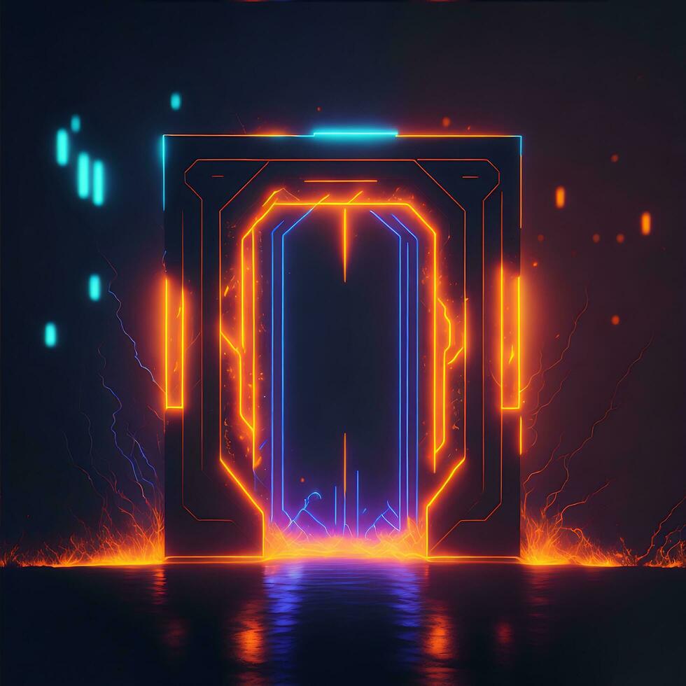 dark abstract futuristic with a Square gate neon photo