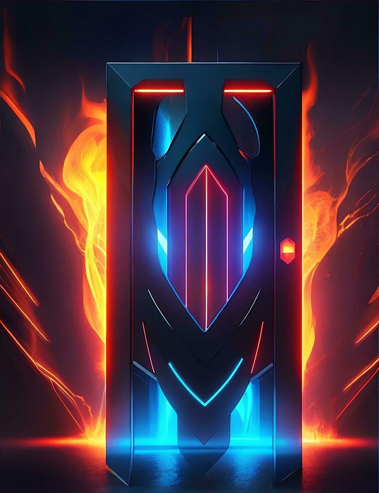 dark abstract futuristic with a Square gate neon photo