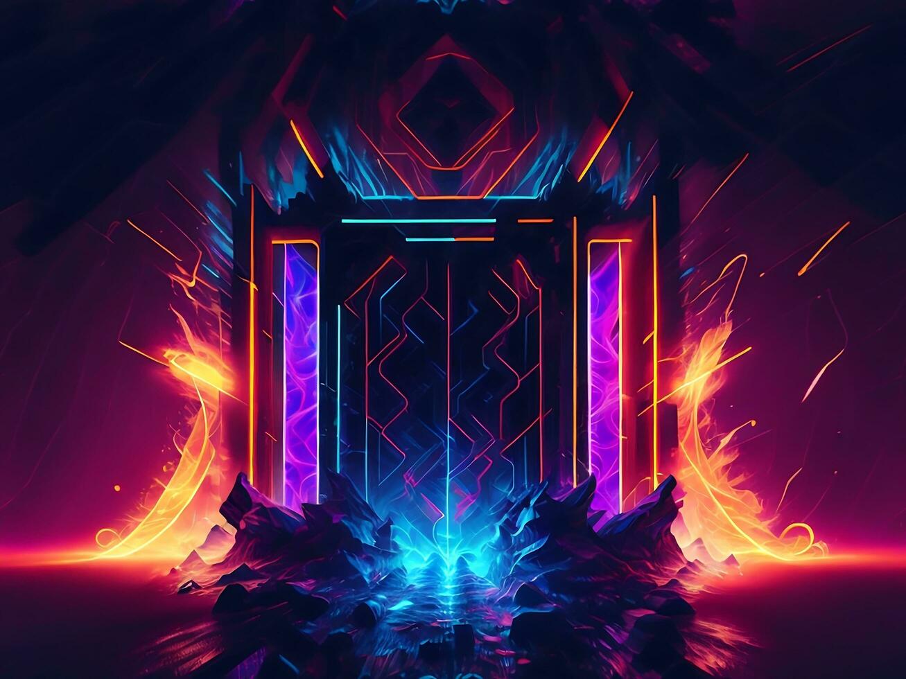 dark abstract futuristic with a Square gate neon photo